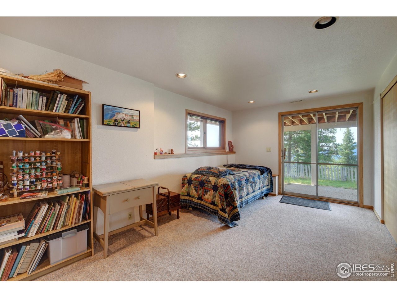 493 Sky Trail Road Boulder, CO 80302 - Photo 27 of 40 a bedroom with a bed a book shelf and a window