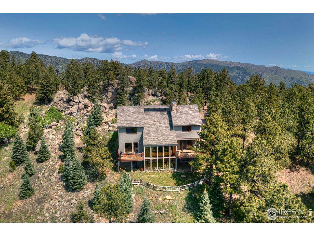 493 Sky Trail Road Boulder, CO 80302 - Photo 39 of 40 an aerial view of residential houses with a yard and lake view
