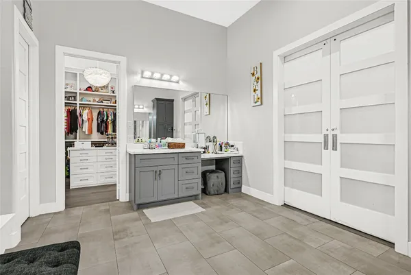 a room with cabinets and window