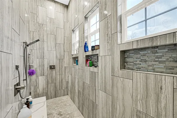 a view of a bathroom with a shower