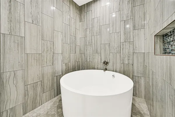 a bathroom with a bathtub