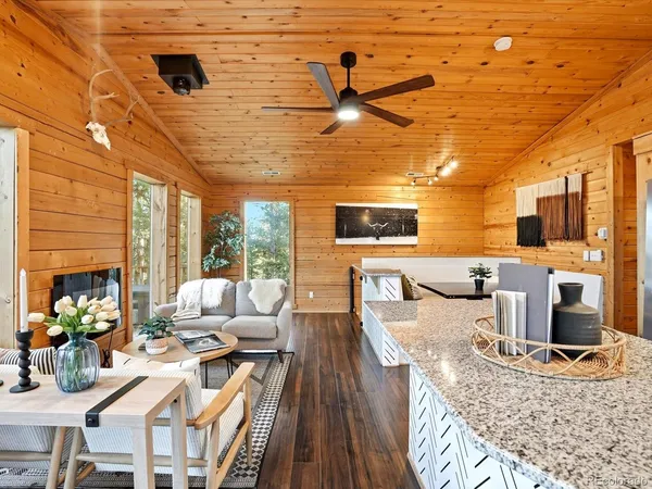 a living room with fireplace furniture and a flat screen tv