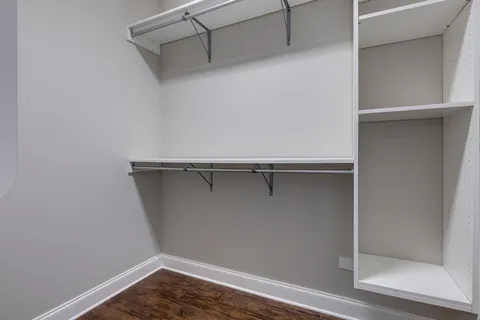 a view of a room with racks on the wall