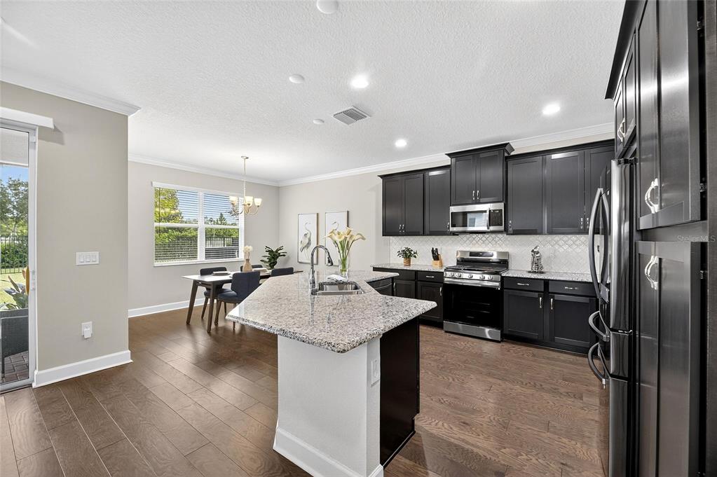 5534 Silver Sun Drive Apollo Beach, FL 33572 - Photo 6 of 76 a open kitchen with stainless steel appliances granite countertop a sink dishwasher stove and refrigerator with wooden floor