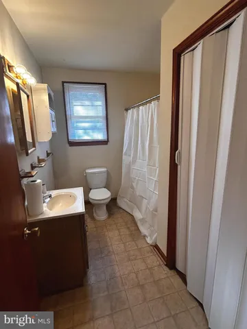 a bathroom with a sink a toilet a mirror and shower