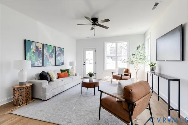 a living room with furniture
