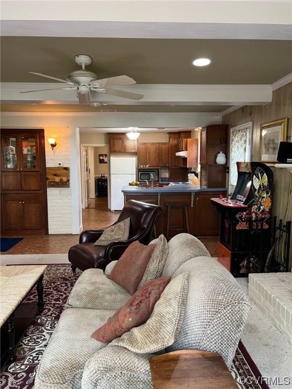 7508 Marilea Road Richmond, VA 23225 - Photo 15 of 30 Family Room open to the Kitchen. - exposed beams, ceiling fan, recessed lights, built-ins and wood-burning fireplace with raised hearth