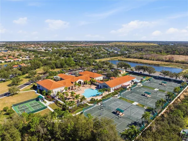 an aerial view of residential houses with outdoor space