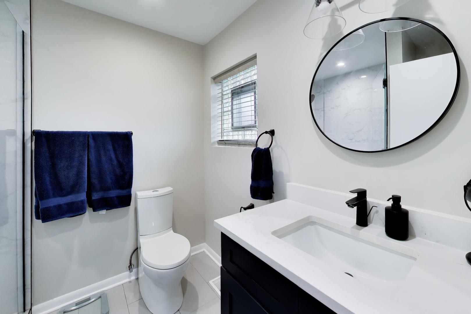 108 West Sunset Road Mount Prospect, IL 60056 - Photo 18 of 40 a bathroom with a sink a toilet and a mirror
