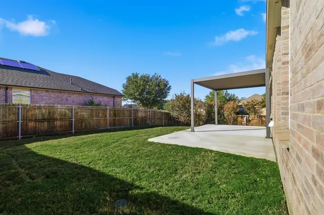a view of backyard with plants and large trees