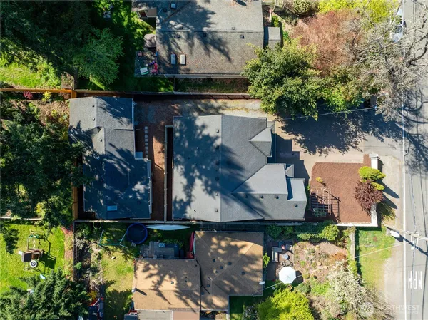 a view of a city and flowers
