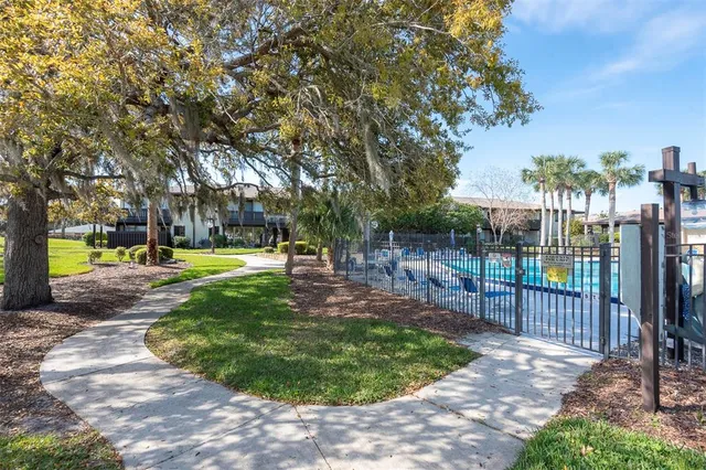 a view of a park with trees