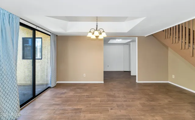 a view of a livingroom with a chandelier