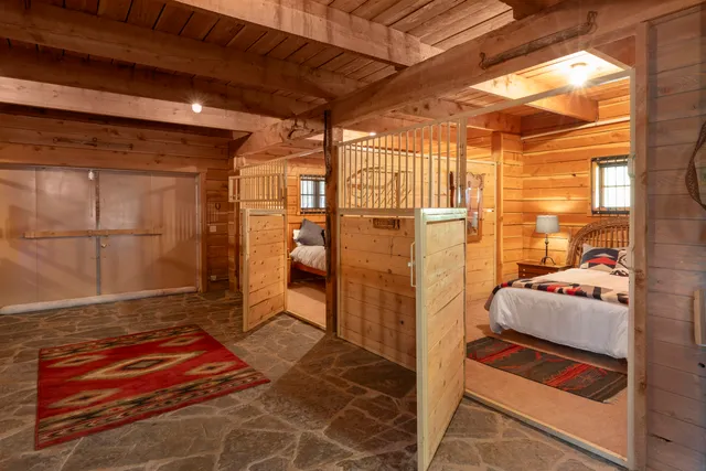 a outdoor space with lots of furniture and shower