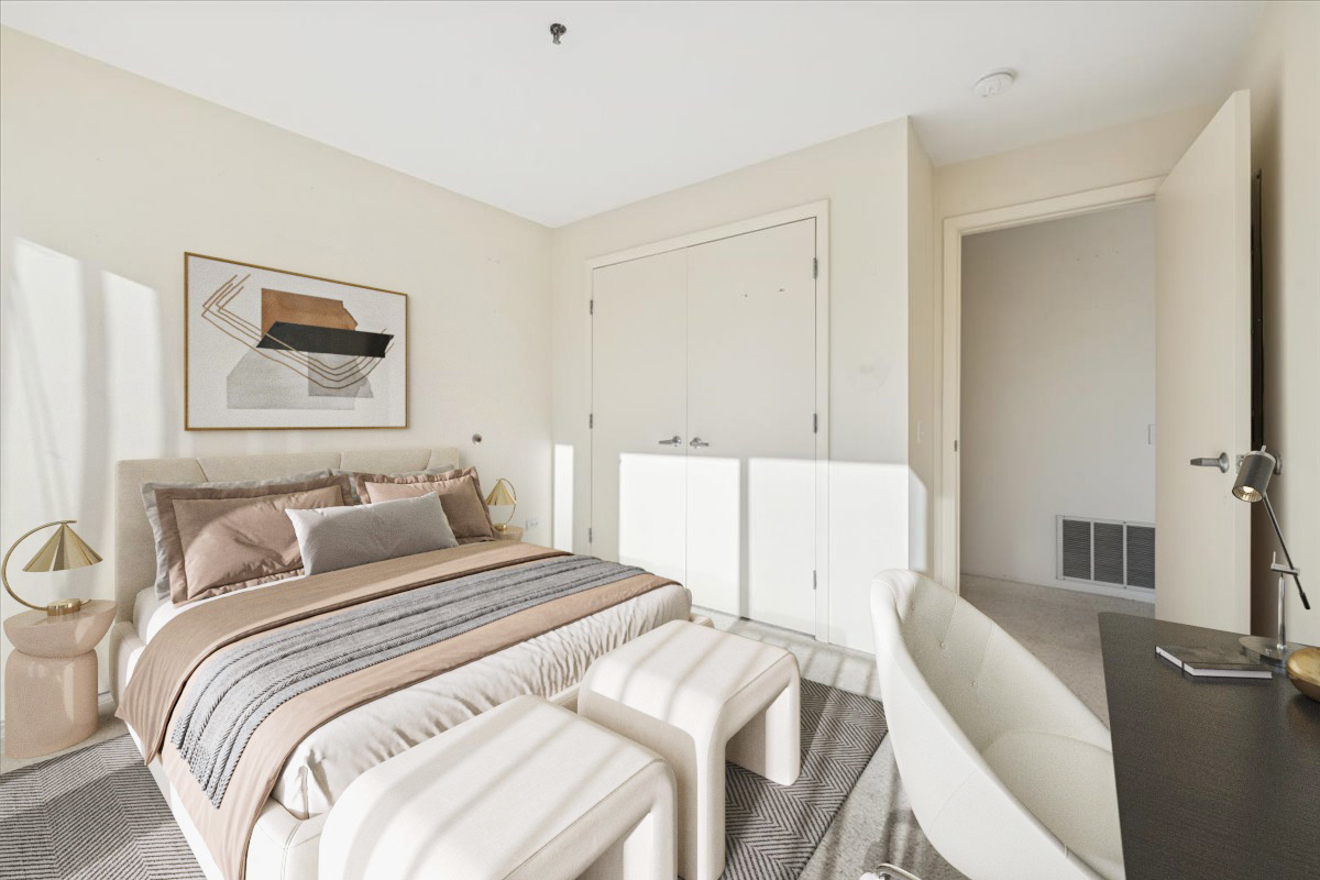 351 Kelburn Road, Unit 312 Deerfield, IL 60015 - Photo 18 of 33 a bedroom with a bed and a couch