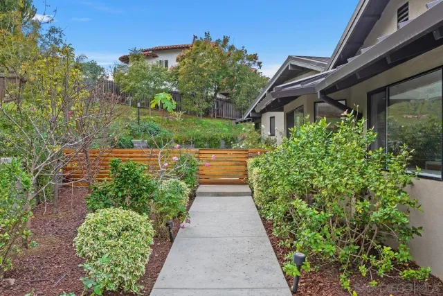 a view of a pathway with flower plants