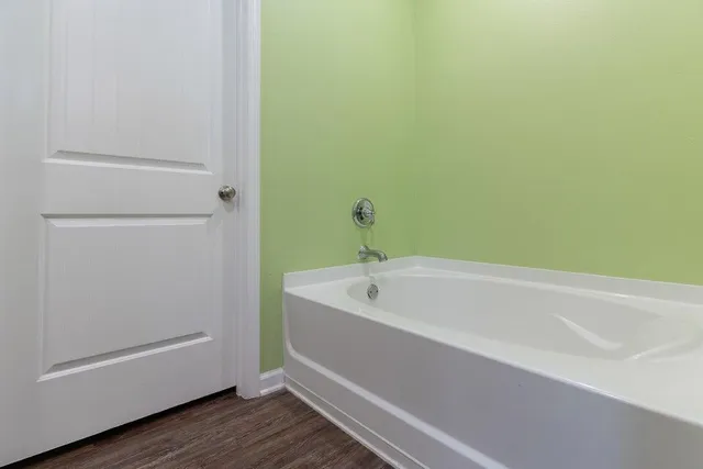 a bathroom with a bathtub