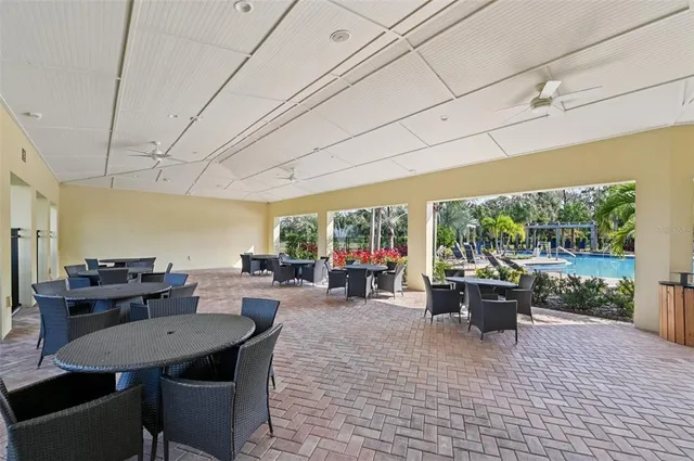 a view of a swimming pool with a yard