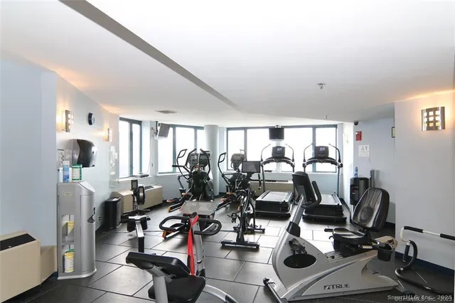 a view of a room with gym equipment
