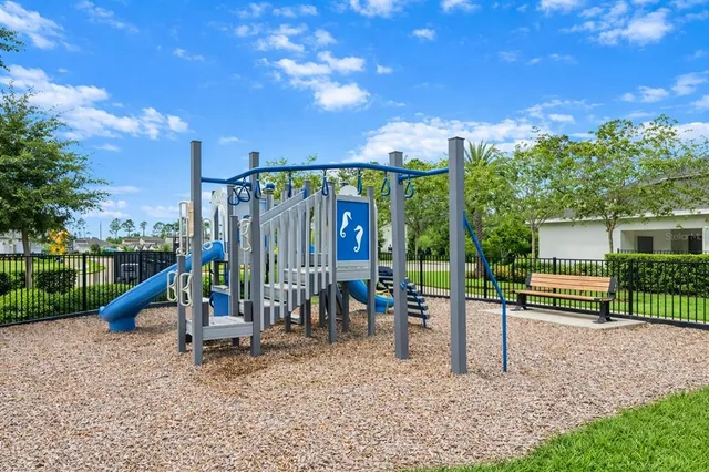 a view of a park with slide