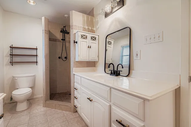 a bathroom with a sink a toilet and a mirror