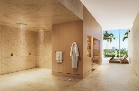 a room with lots of wooden furniture and a large window