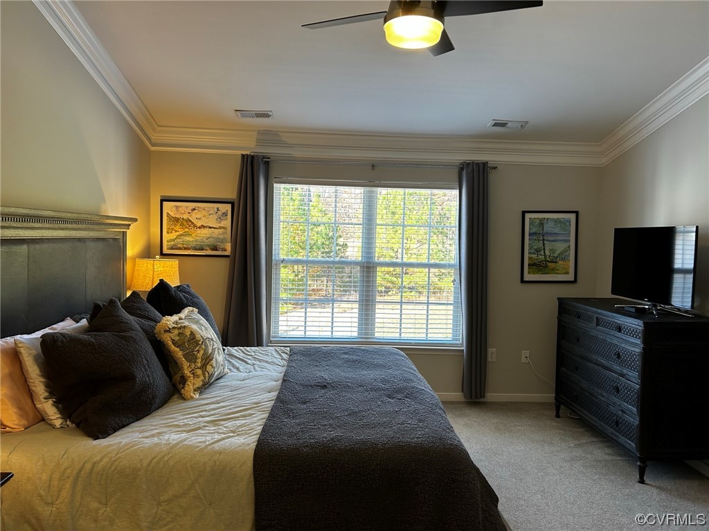 13460 Ridgemoor Lane Midlothian, VA 23114 - Photo 30 of 49 Primary with light carpet, ceiling fan & crown m