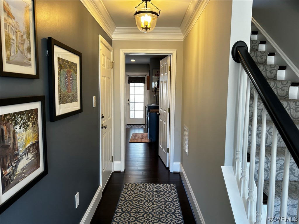 13460 Ridgemoor Lane Midlothian, VA 23114 - Photo 4 of 49 Corridor featuring dark hardwoods & molding