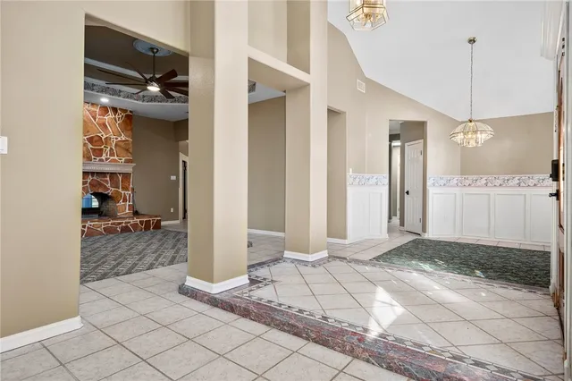 a view of a hallway view with living room view