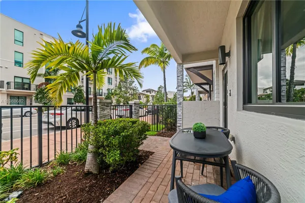 a view of a chairs and table in patio