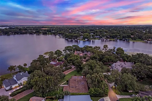 a view of a city and a lake