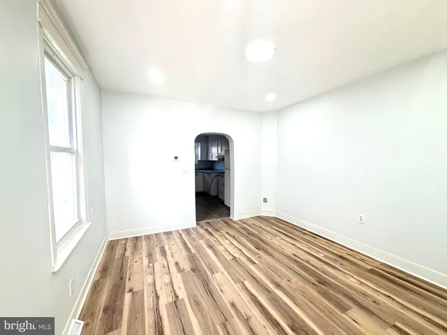 a view of a room with a window