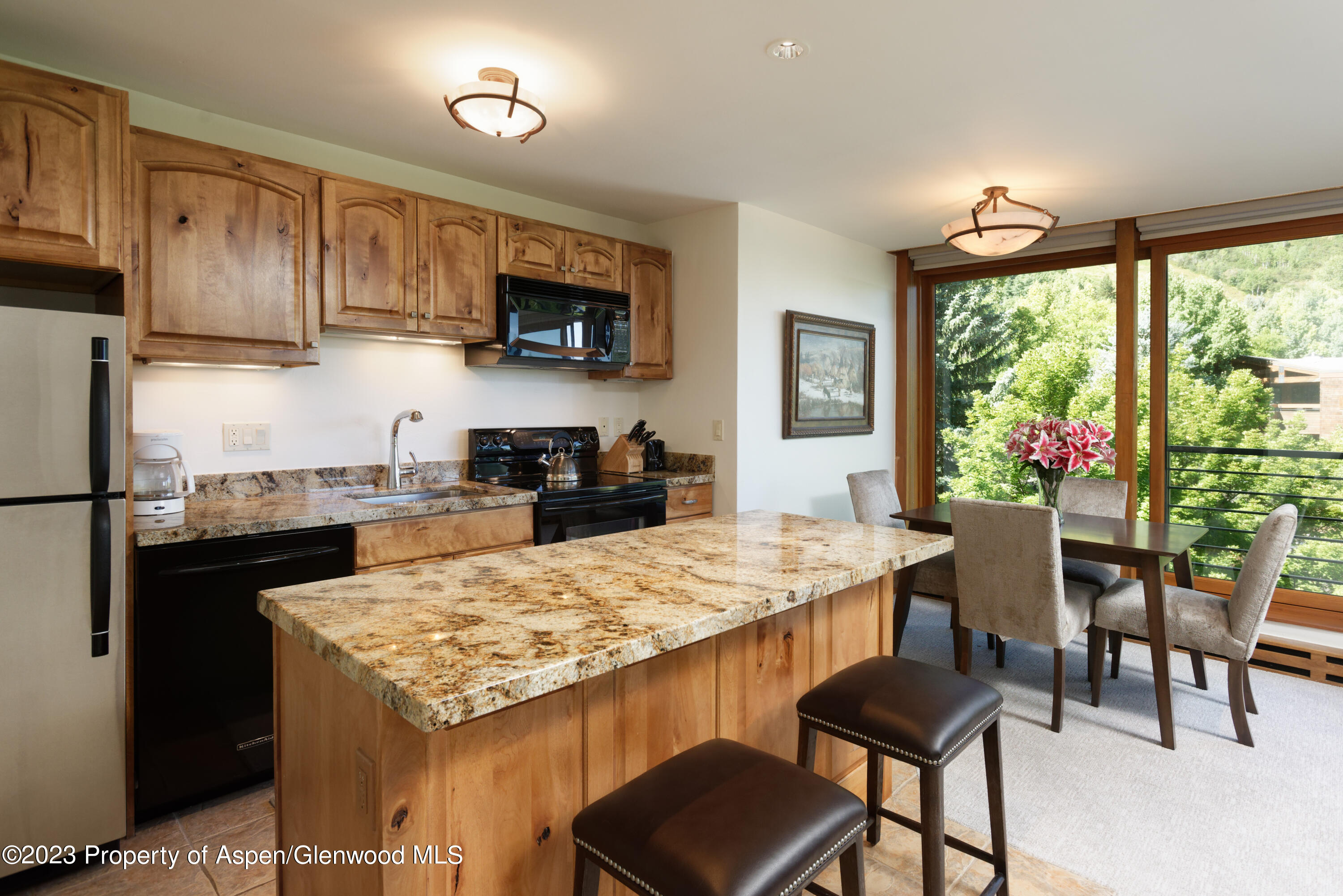 728 South Galena Street, Unit B201 Aspen, CO 81611 - Photo 13 of 18 a kitchen with a stove a table and chairs in it