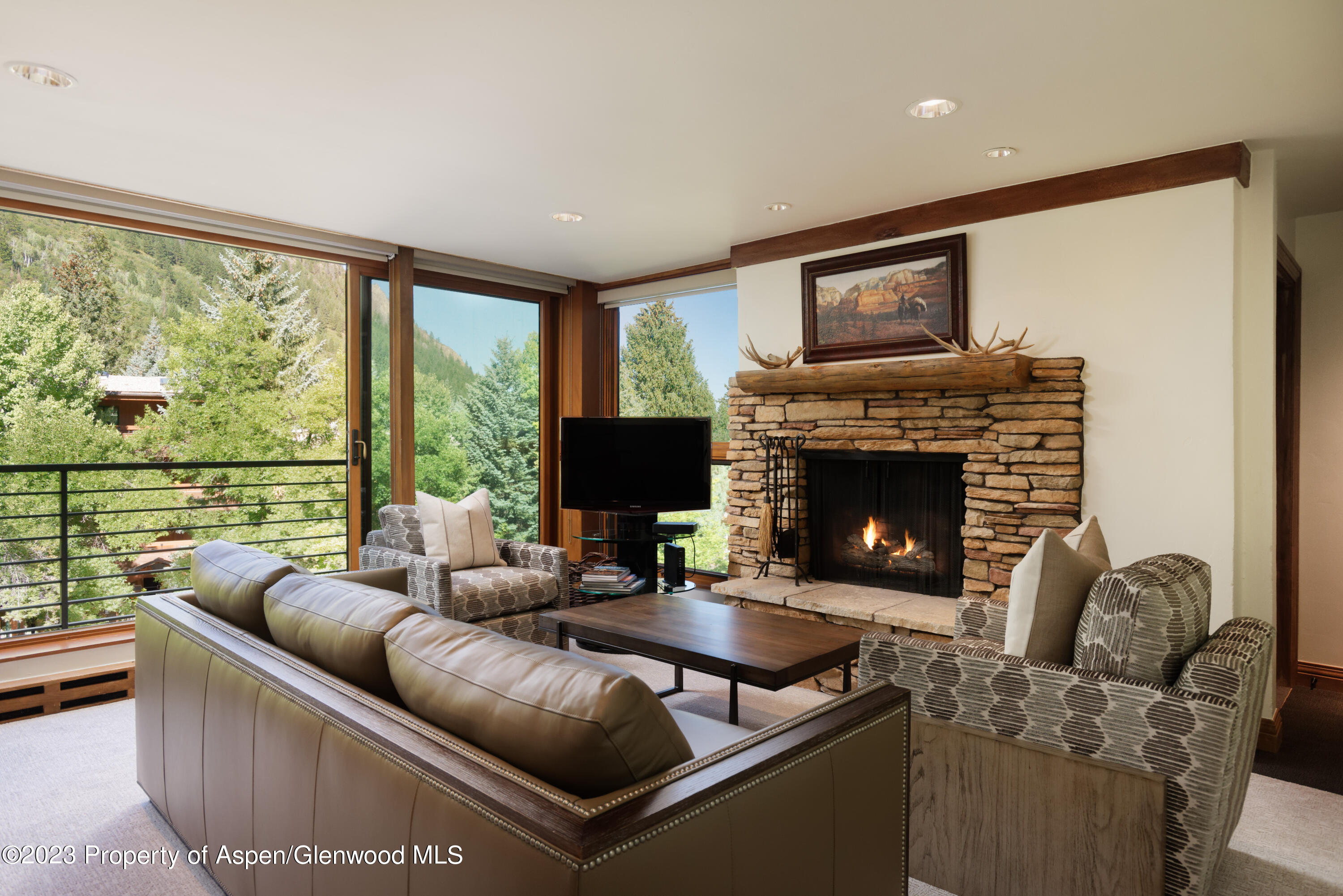 728 South Galena Street, Unit B201 Aspen, CO 81611 - Photo 3 of 18 a living room with furniture and a fireplace