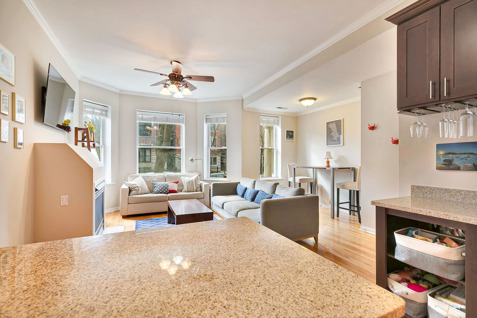 2837 North Burling Street, Unit 1S Chicago, IL 60657 - Photo 9 of 17 a living room with furniture fireplace and a window