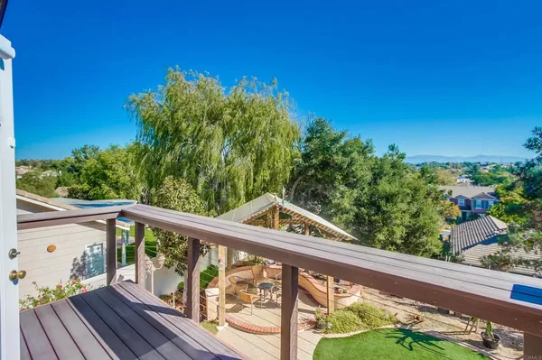 an aerial view of residential house with outdoor space and swimming pool