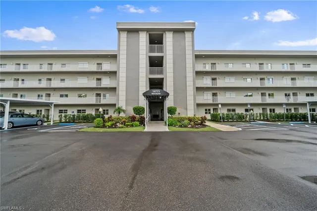 front view of a building with a street