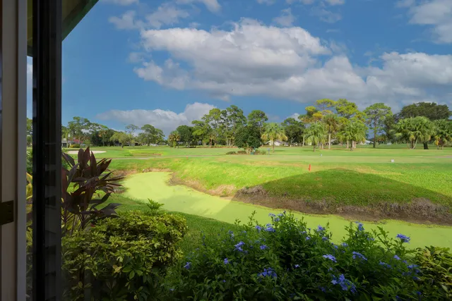 a view of a golf course with a big yard
