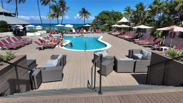 an outdoor space with seating space