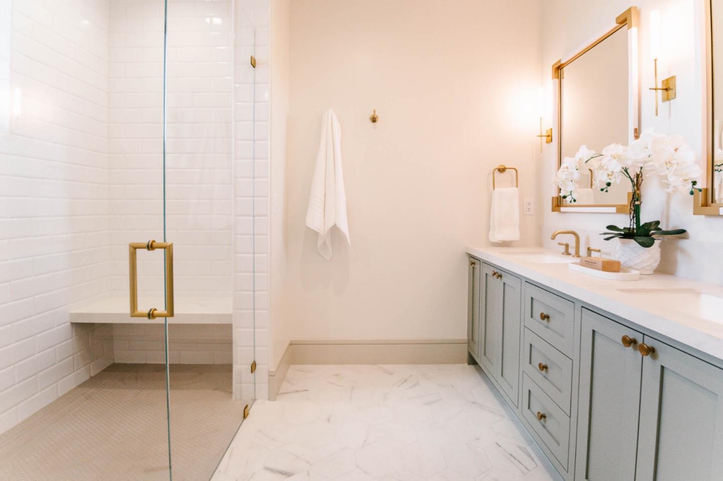 8210 Manjares Road Monterey, CA 93940 - Photo 66 of 76 a spacious bathroom with a double vanity sink a mirror and a shower