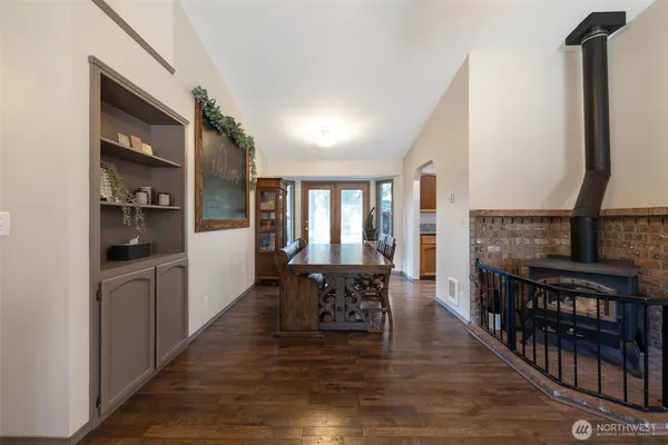 a view of kitchen and dining room with furniture