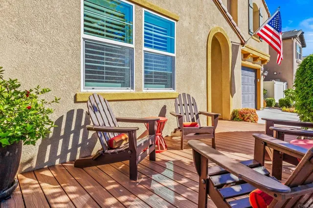 an outdoor space with seating