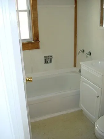 a bathroom with a bathtub