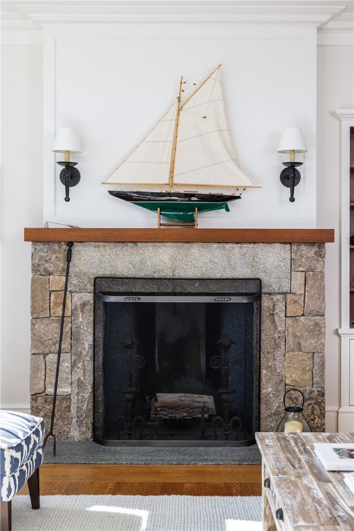 415 Poppasquash Road Bristol, RI 02809 - Photo 17 of 50 Spectacular soapstone lined fireplace with a mahogany wood mantle which was thoughtfully saved from the original structure that was once located on 415 Poppasquash.