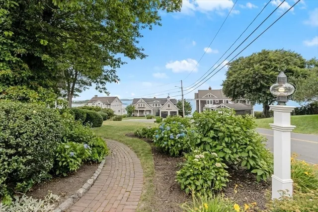a view of a street with flower plants