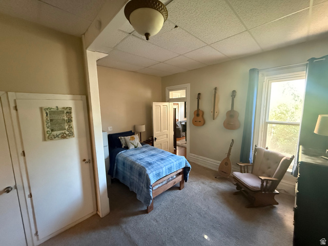 541 300 North Provo, UT 84606 - Photo 28 of 36 Carpeted room with a drop ceiling and an overhead acorn-style light fixture