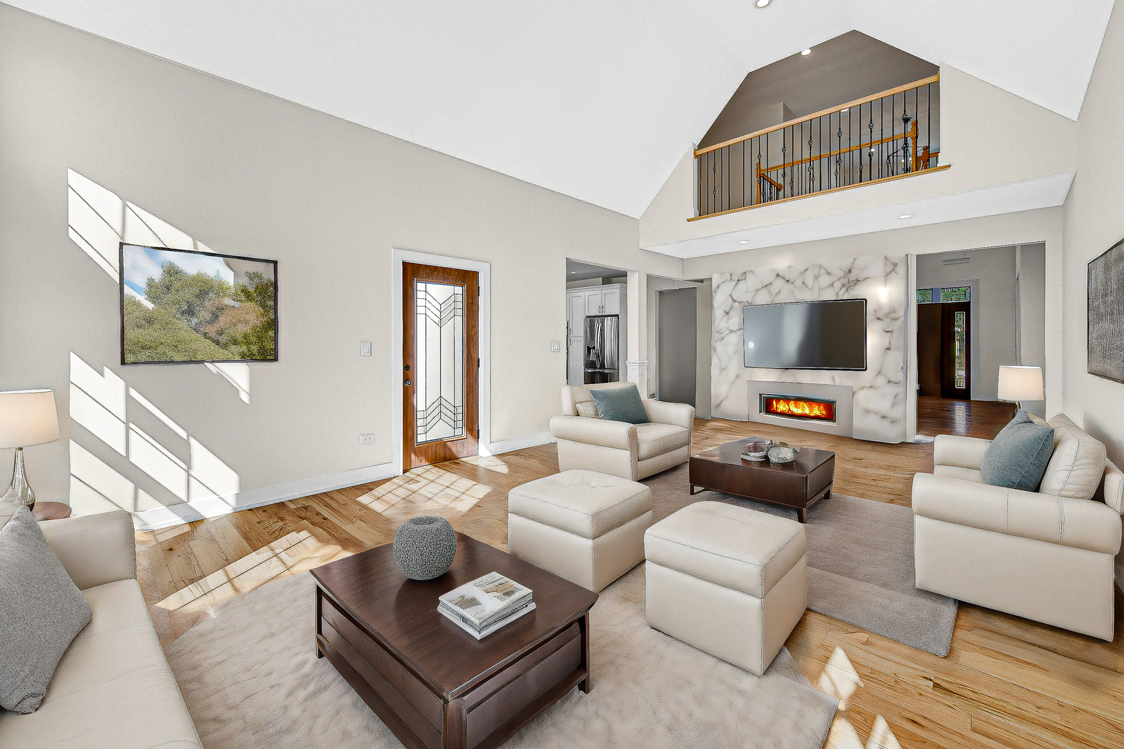 602 Glenshire Road Glenview, IL 60025 - Photo 18 of 98 a living room with furniture a flat screen tv and a large window