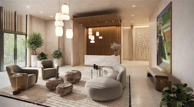 a living room with furniture wooden floor and a large window