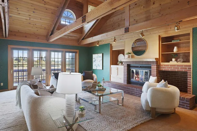 a view of a lake with a deck