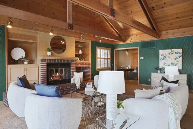 a view of a swimming pool with a lake view